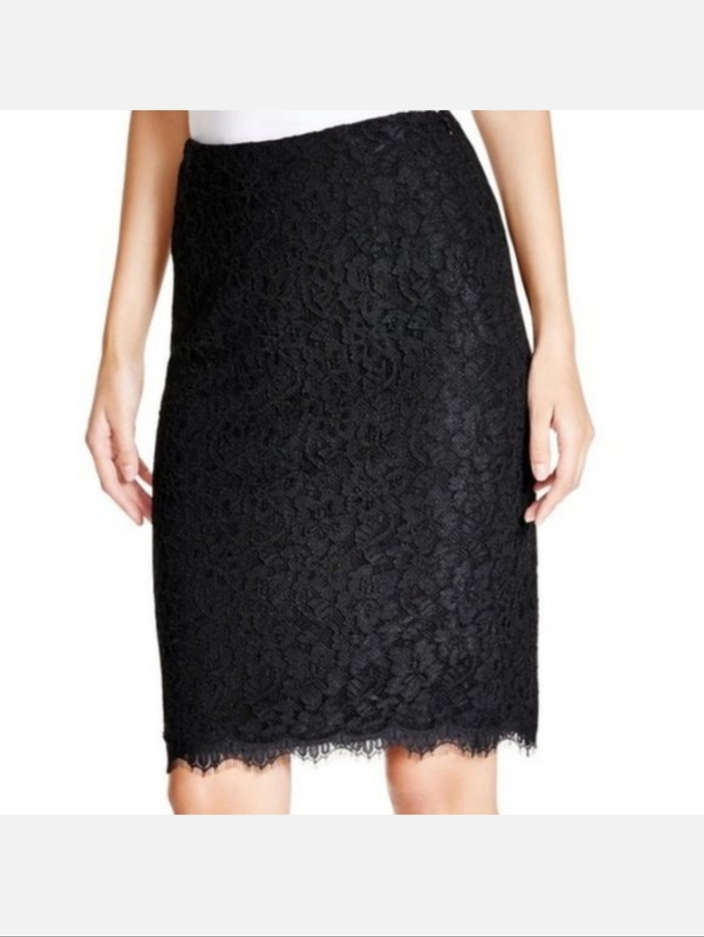 Ralph Lauren Black Floral Lace Pencil Skirt